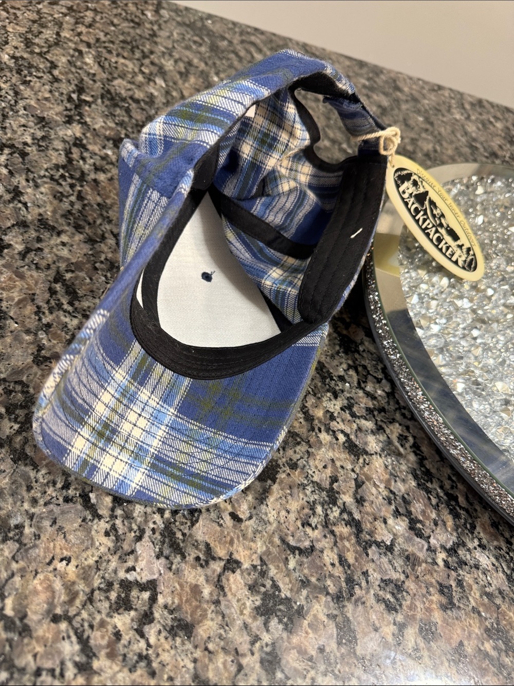 Backpacker Blue Plaid full size Backpack with Matching Cap NWT - Picture 4 of 15